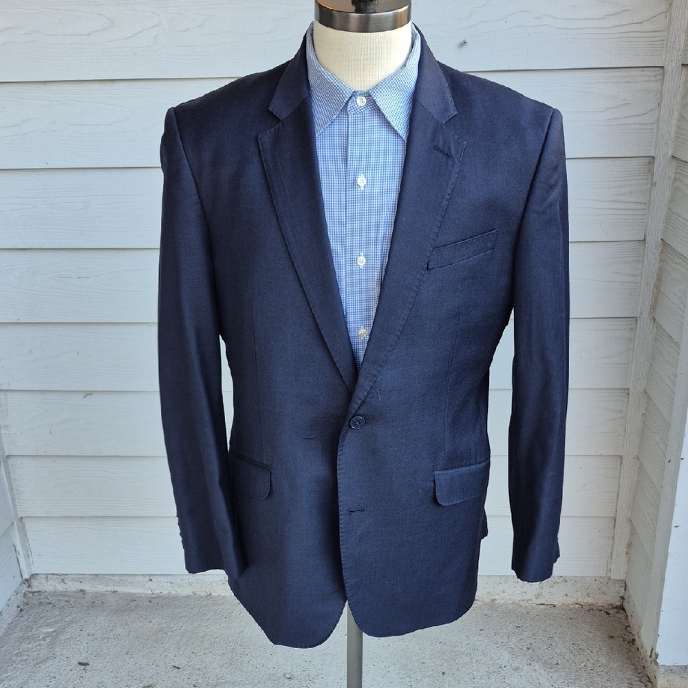 TM LEWIN Dark Grey Navy Weave Wool‎ Mens Sz 44 R Sport Coat Blazer